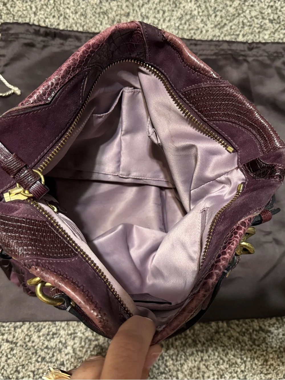 Coach Brooke 14339 Plum Inlaid C Suede Leather Shoulder Bag